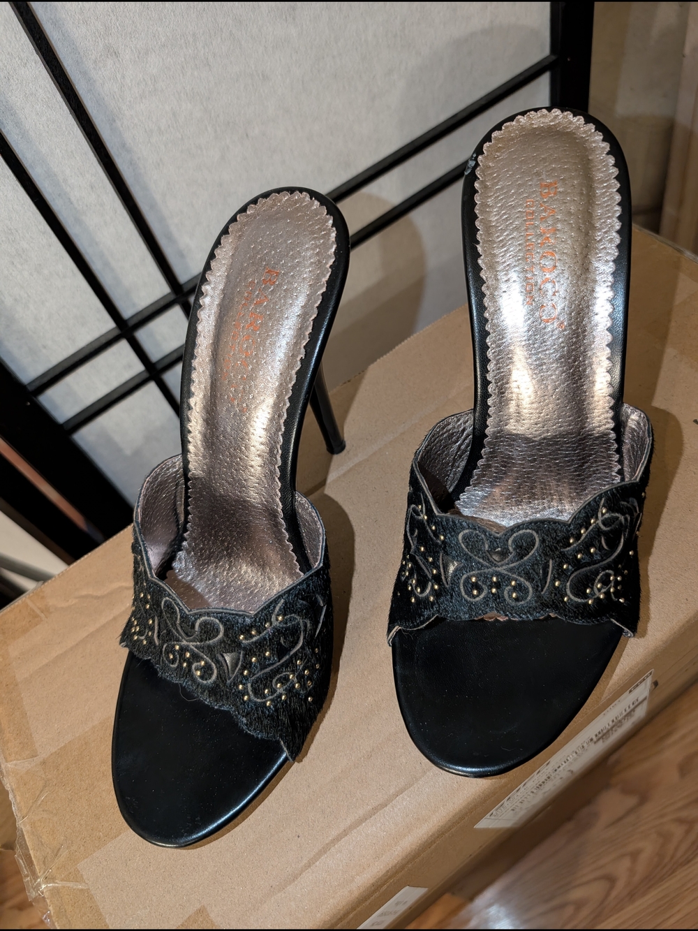 Black Embellished Slip-On Heels - Women
